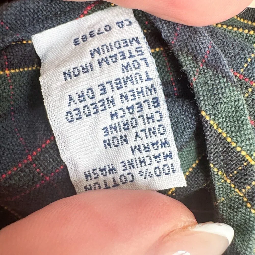 Vintage Polo Ralph Lauren Green Blue Plaid Logo Button Down Shirt M